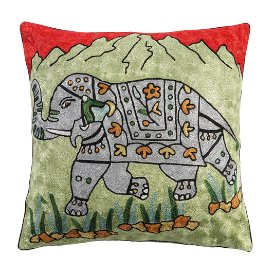 Hand Embroidered Cushion Cover - Elephant