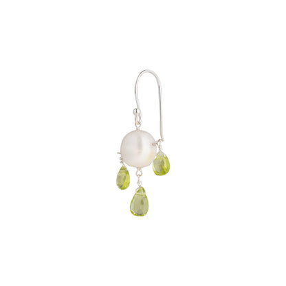 925 Sterling Silver Earrings - Fresh Water Pearl and Green Amethyst