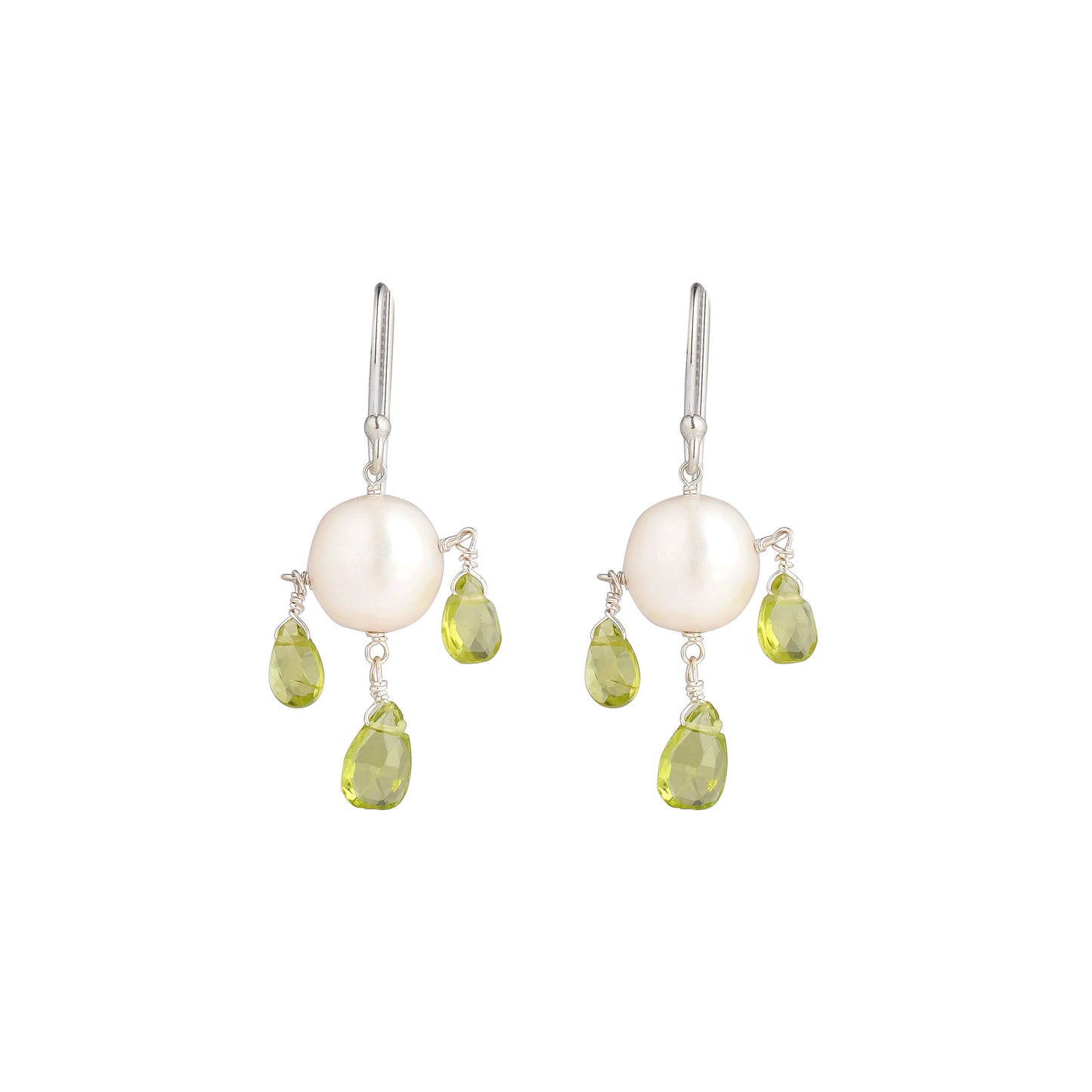 925 Sterling Silver Earrings - Fresh Water Pearl and Green Amethyst