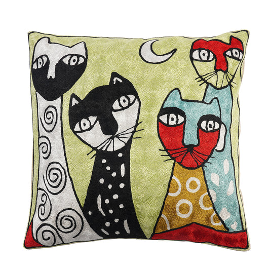 Hand Embroidered Cushion Cover - Cat