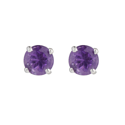 925 Sterling Silver Stud Earrings - Amethyst Stone