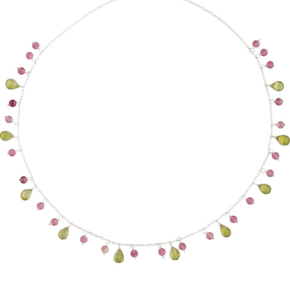 925 Sterling Silver Necklace - Peridot and Pink Tourmaline