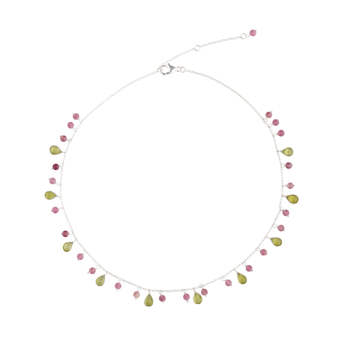 925 Sterling Silver Necklace - Peridot and Pink Tourmaline