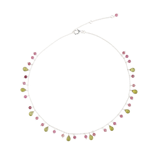 925 Sterling Silver Necklace - Peridot and Pink Tourmaline