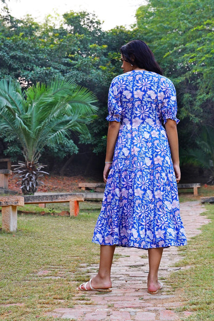 Midnight Bloom Wrap Midi Cotton Dress