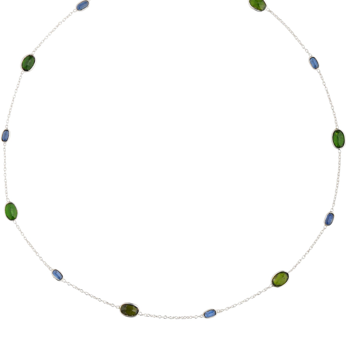 925 Sterling Silver Necklace - Green Tourmaline and Kyanite Stone