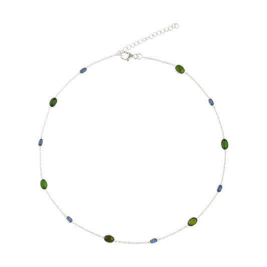 925 Sterling Silver Necklace - Green Tourmaline and Kyanite Stone