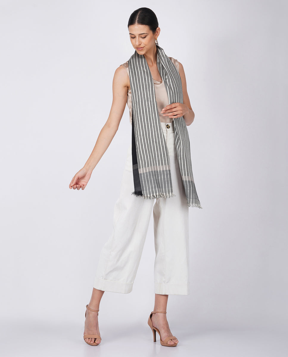 Checks and Stripes Wool and Silk Wrap - Unisex Wrap