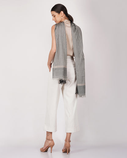 Checks and Stripes Wool and Silk Wrap - Unisex Wrap