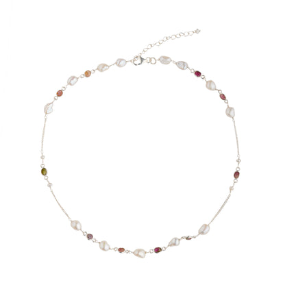 925 Sterling Silver Necklace - Pearls and Garnet Stone