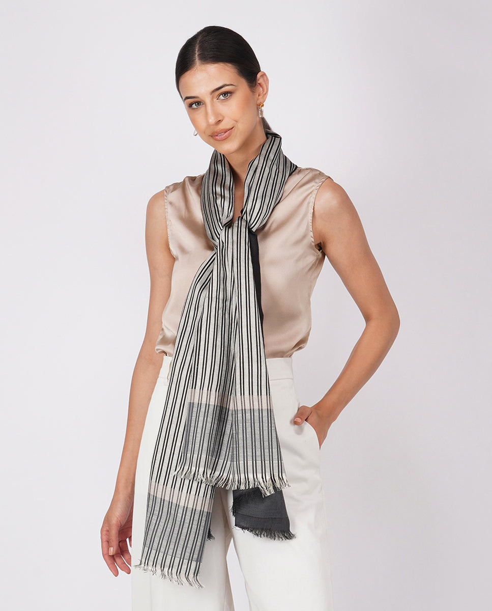 Checks and Stripes Wool and Silk Wrap - Unisex Wrap