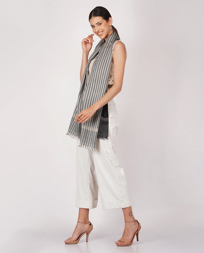 Checks and Stripes Wool and Silk Wrap - Unisex Wrap