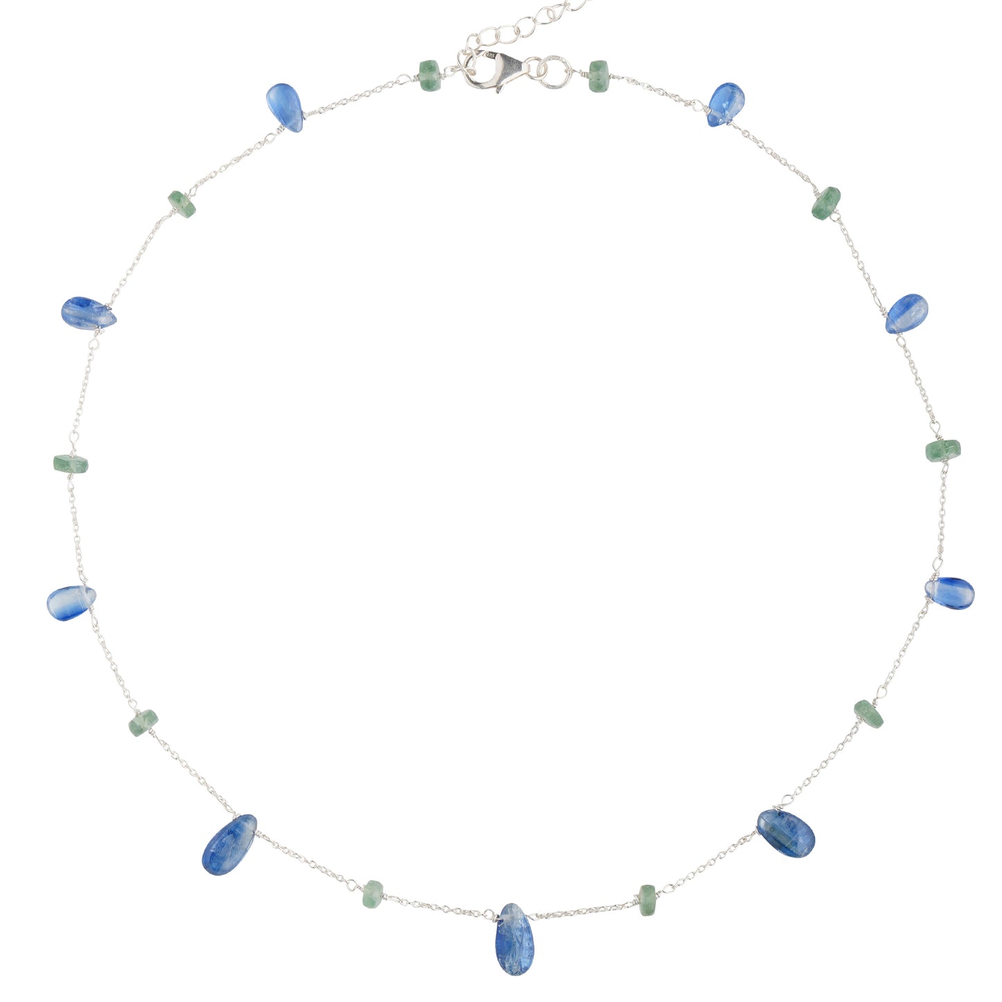 925 Sterling Silver Necklace - Kyanite and Emerald  Stone