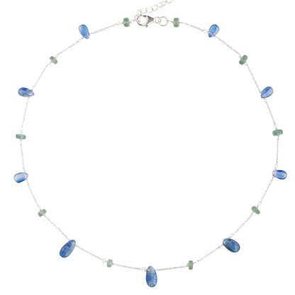 925 Sterling Silver Necklace - Kyanite and Emerald  Stone