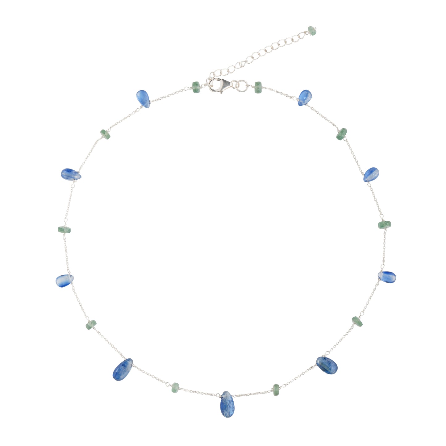 925 Sterling Silver Necklace - Kyanite and Emerald  Stone