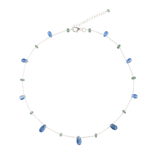 925 Sterling Silver Necklace - Kyanite and Emerald  Stone