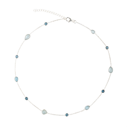 925 Sterling Silver Necklace - Kyanite and Aquamarine Stone