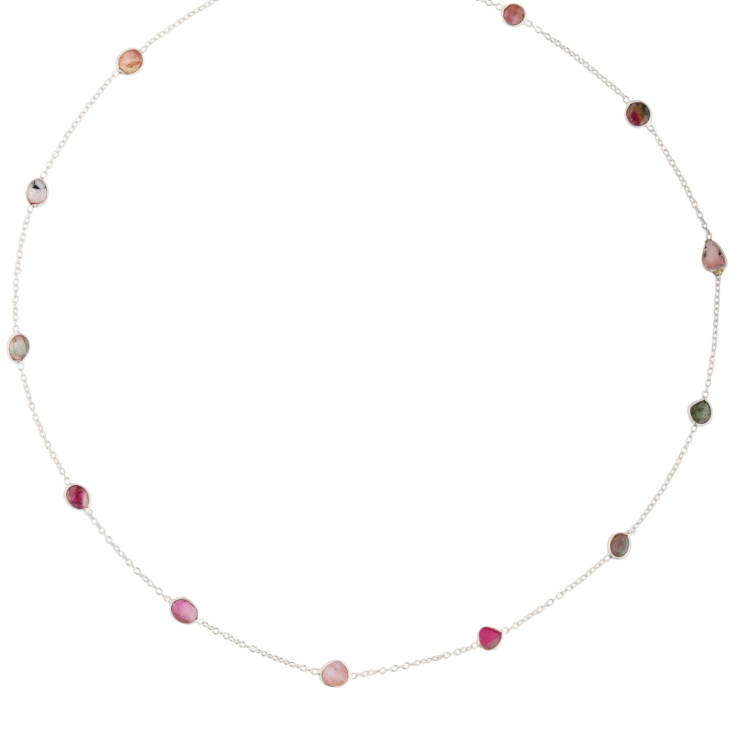 925 Sterling Silver Necklace - Multi Tourmaline Stone