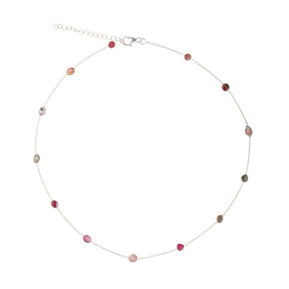 925 Sterling Silver Necklace - Multi Tourmaline Stone