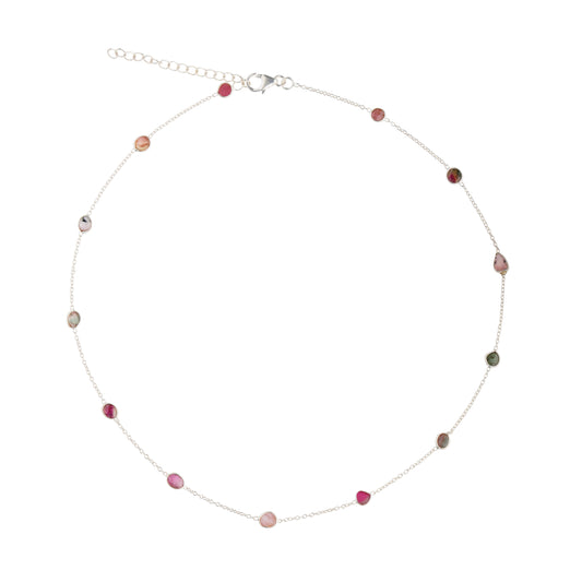 925 Sterling Silver Necklace - Multi Tourmaline Stone