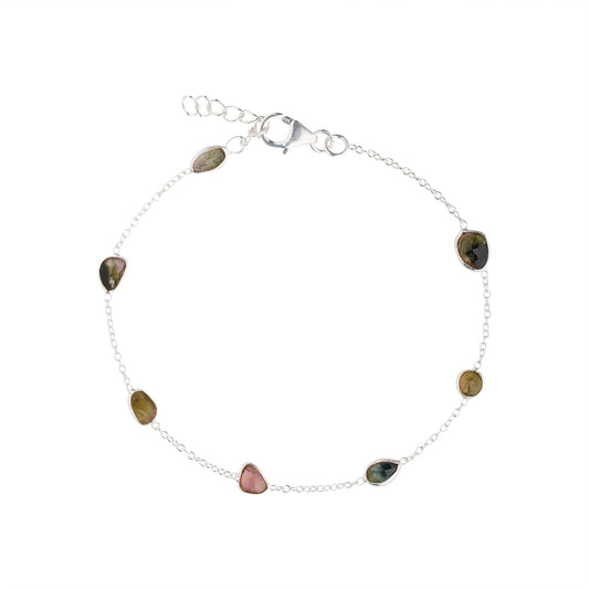 925 Sterling Silver Bracelet - Multi Tourmaline Stone