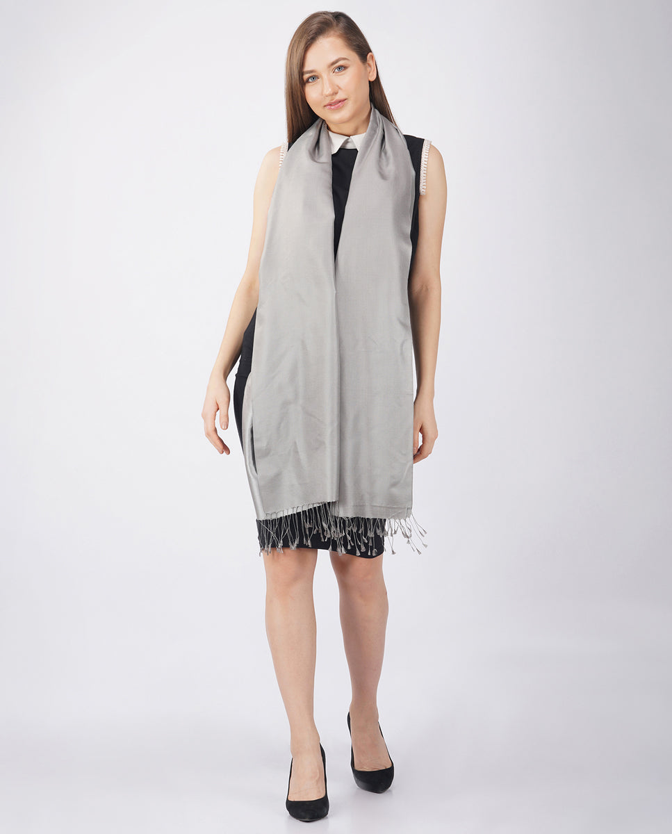 Casually Professional Plain Silk Wrap - Light Grey