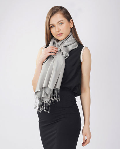 Casually Professional Plain Silk Wrap - Light Grey