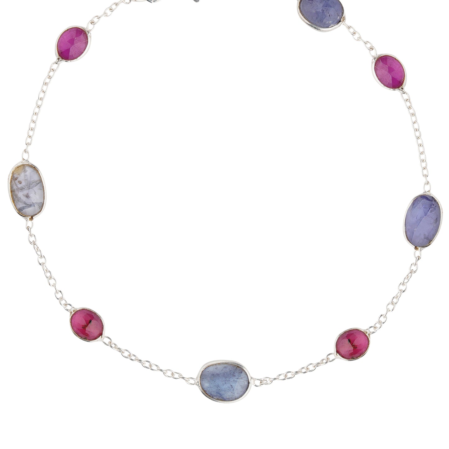 925 Sterling Silver Bracelet - Tanzanite and Ruby Stone