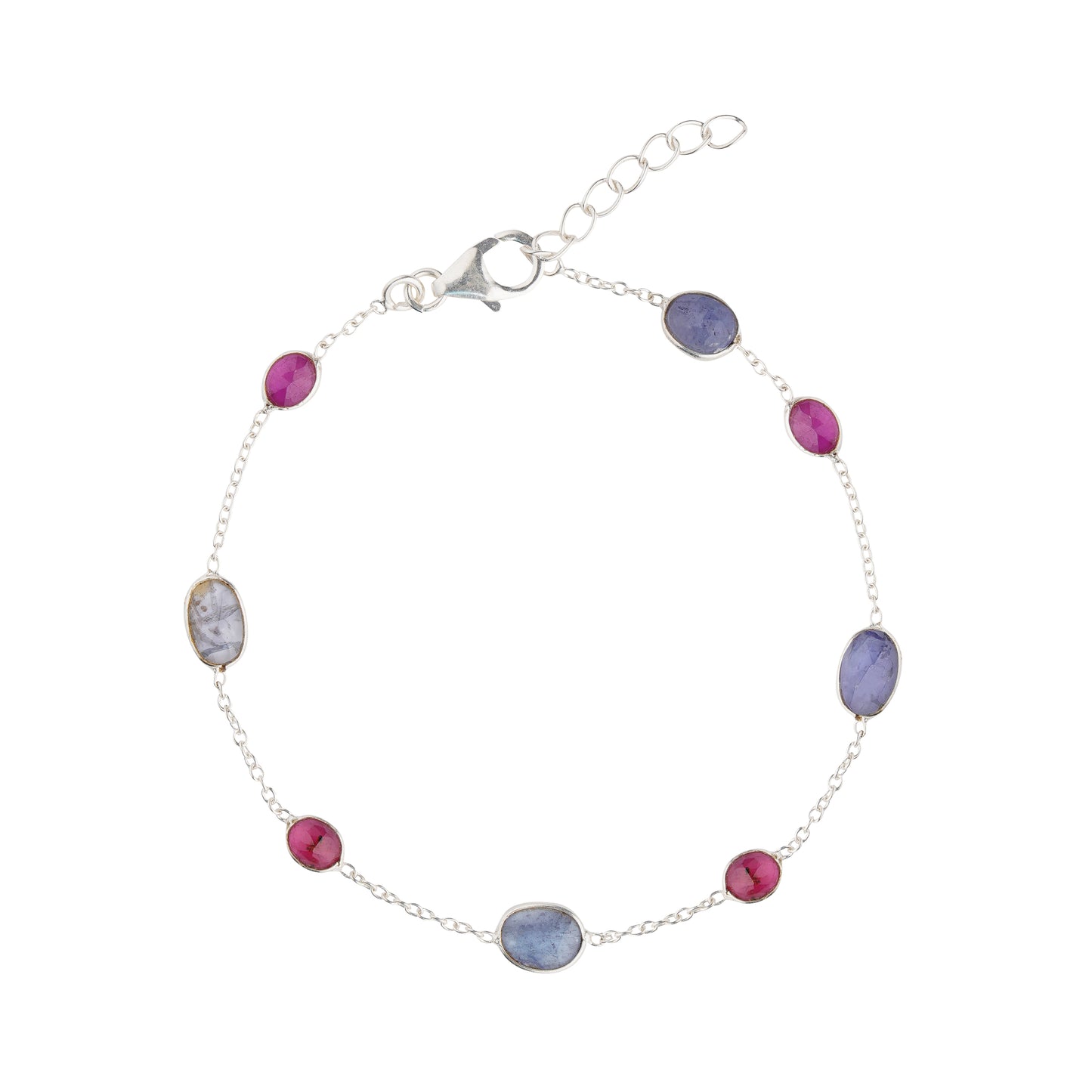 925 Sterling Silver Bracelet - Tanzanite and Ruby Stone