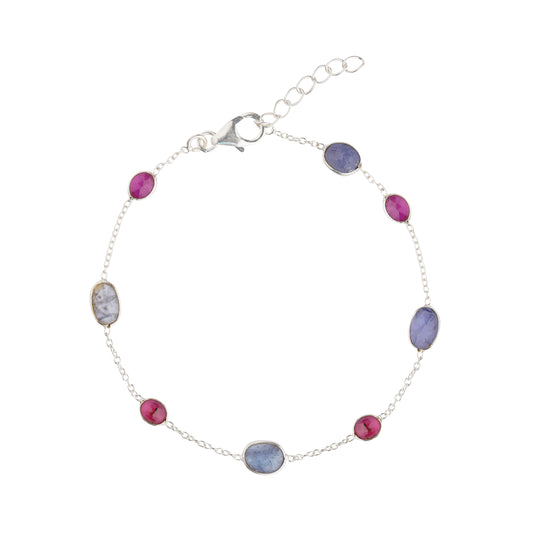 925 Sterling Silver Bracelet - Tanzanite and Ruby Stone