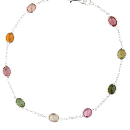 925 Sterling Silver Bracelet - Multi Tourmaline Stone