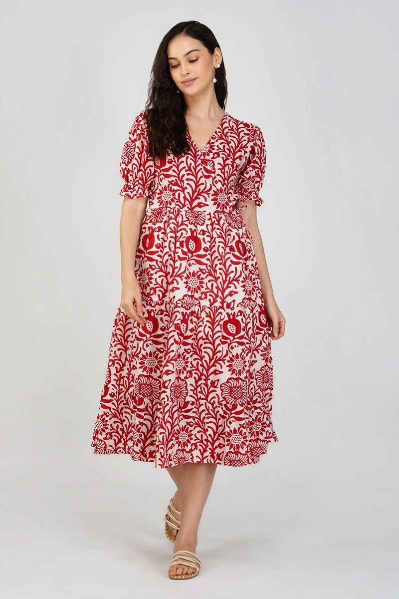 Carmine Wrap Midi Cotton Dress