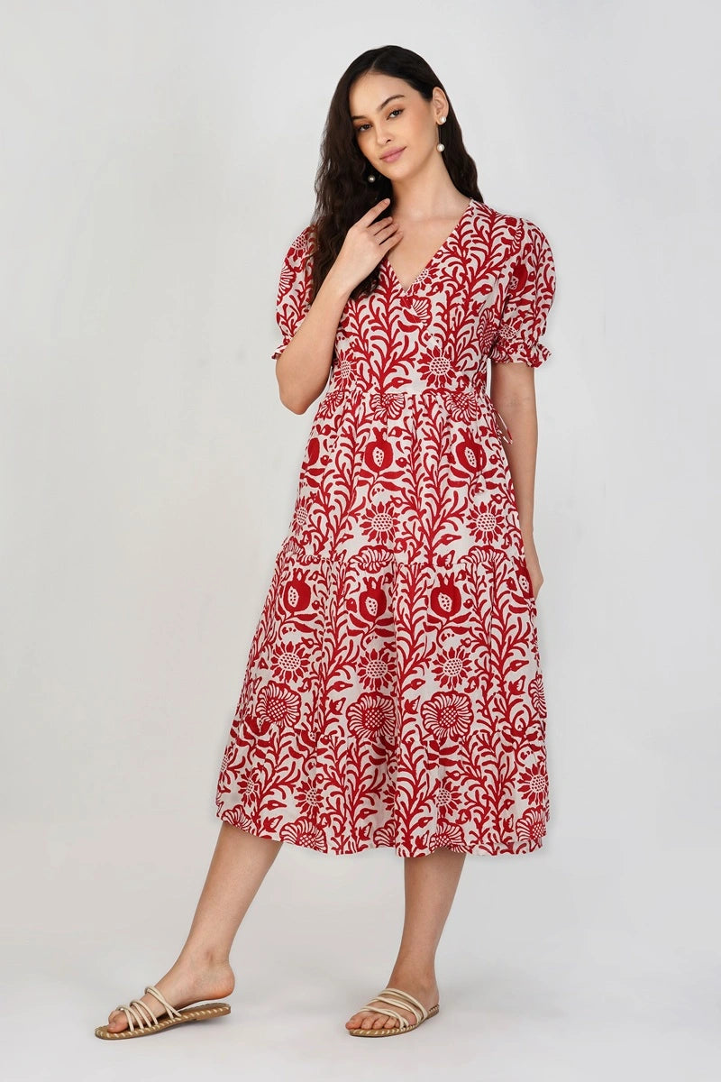 Carmine Wrap Midi Cotton Dress