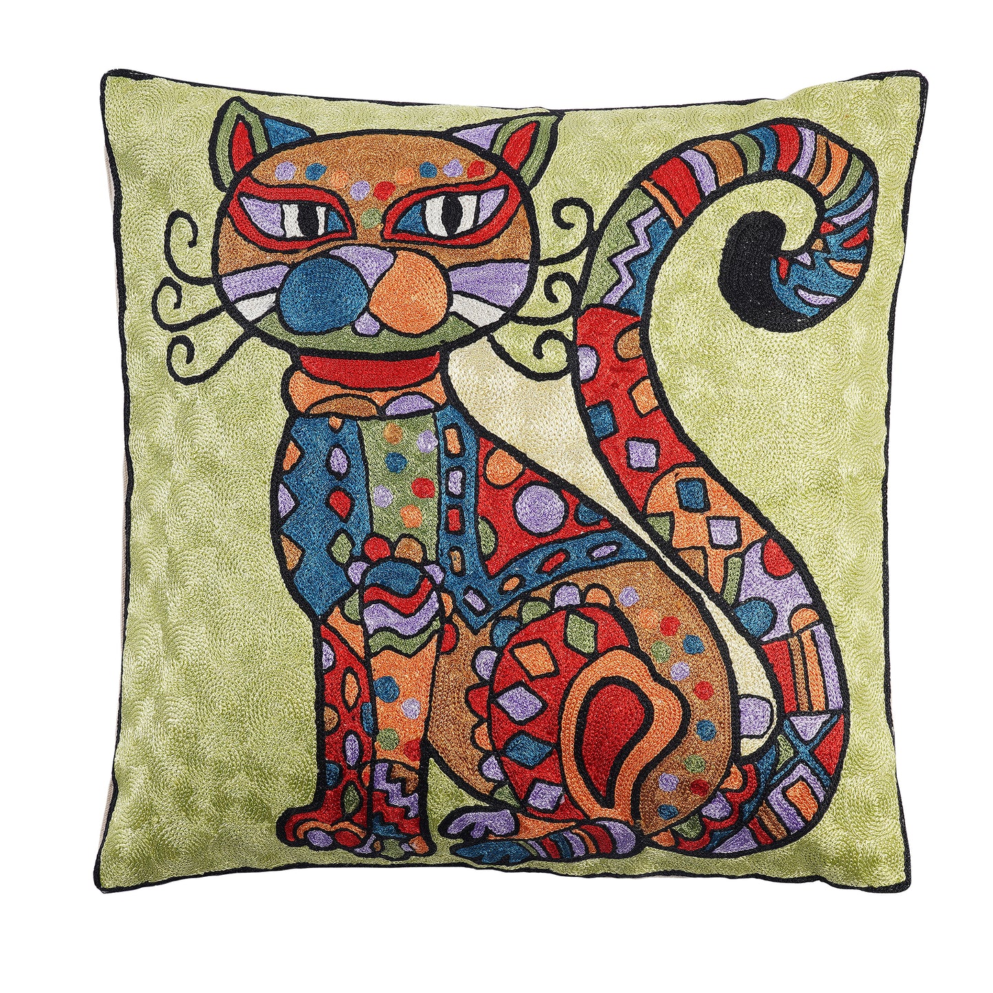 Hand Embroidered Cushion Cover - Cat