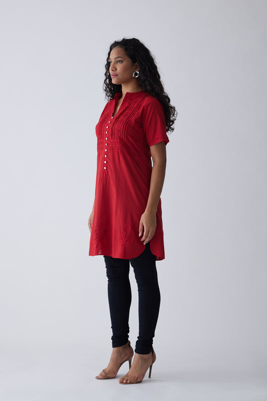 Kali Cotton Half Sleeve Top - Red