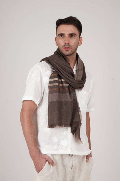 Checks and Stripes Wool Blend Wrap - Unisex Wrap