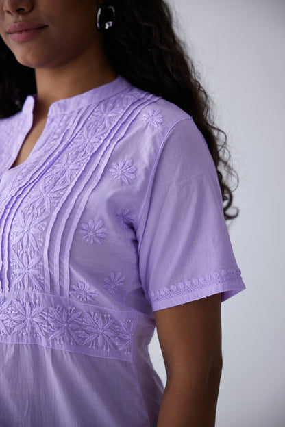 Kali Cotton Half Sleeve Top - Purple