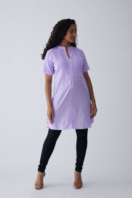 Kali Cotton Half Sleeve Top - Purple