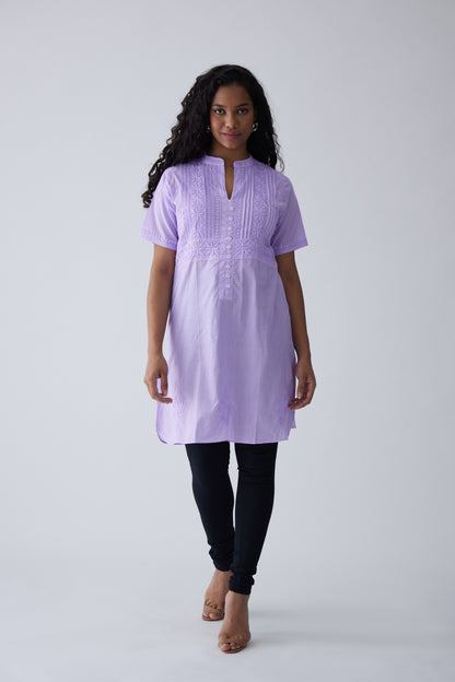 Kali Cotton Half Sleeve Top - Purple