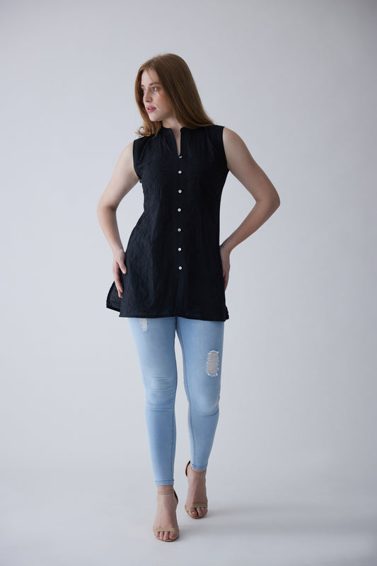 Belle Cotton Sleeveless Top - Black