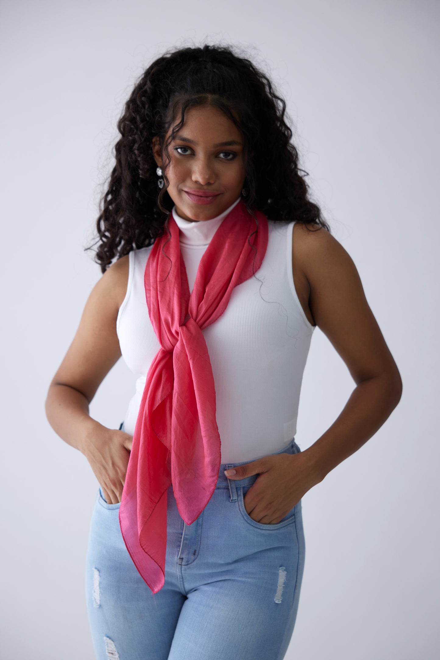 100% Silk Scarf - Red