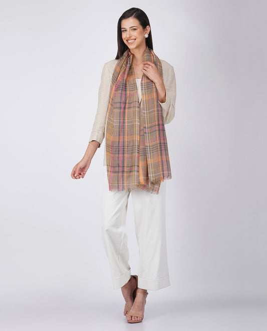 Checks and Stripes Wool Silk Wrap - Unisex Wrap